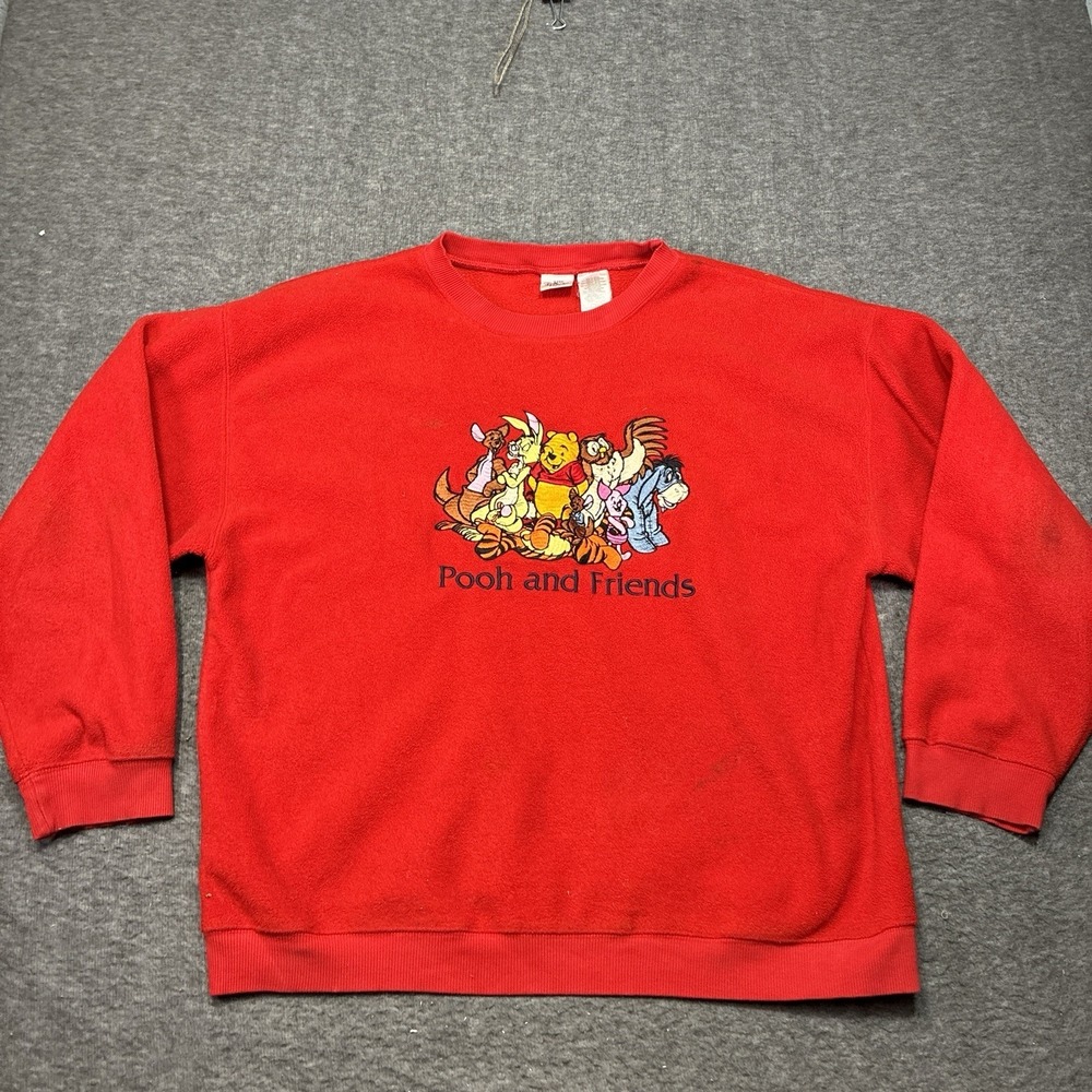 VTG Disney‎ Store Winnie the Pooh & Friends Fleece Shirt Large Red Soft Women's